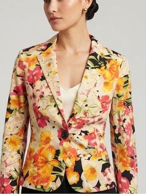 Lady Dutch High Society Floral Print Single Button Blazer Jacket TP/XS